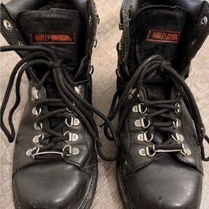 Harley-Davidson Black Leather Lace-Up Moto Boots